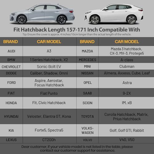 Favoto Car Cover Waterproof All Weather Windproof for Hatchback 157-171’’ - Image 2