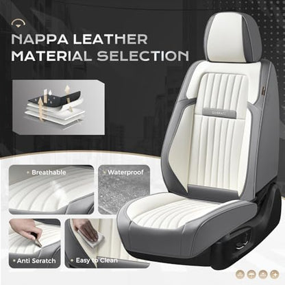 Coverado Car Seat Covers Front Seats, Seat Covers for Cars, Car Seat Protector, 2-Pack Car Seat Cushion Nappa Leather, Waterproof Seat Covers Carseat Cover Universal Fit for Most Cars(Gray&White) - Image 2