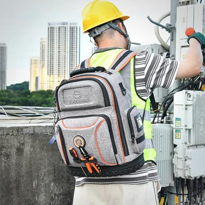 Tool Backpack Bag, Durable Electrician Backpack Tool Bag for HVAC with Waterproof Molded Base, Construction Work Heavy Duty Tools Organizer Bags with Combination Lock Large-Gray - Image 6