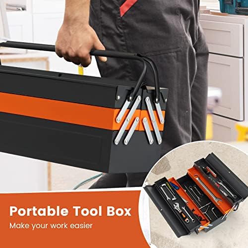 S AFSTAR 22" Tool Box, 3-Layer Metal Toolbox with 5 Trays, Full-Length Handles & Lock Hole Design, Portable Storage Toolbox Tool Organizer for Household Warehouse Repair Shop, Free Assembly - Image 6