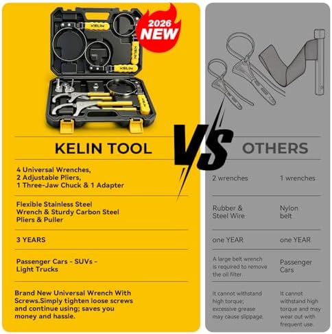 KELIN Oil Filter Wrench Set 8PCS, 9"&12" Oil Filter Pliers | 4 Swivel Band Wrenches (2-3/4" to 5-1/4") | 3-Jaw Universal Adapter for 3/8" 1/2" Ratchet, Oil Filter Removal Tool for Car Truck SUV ATV - Image 6
