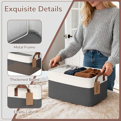 CHICVITA 4 Pack Fabric Storage Bins for Shelves, 20L Gray & White - Image 5