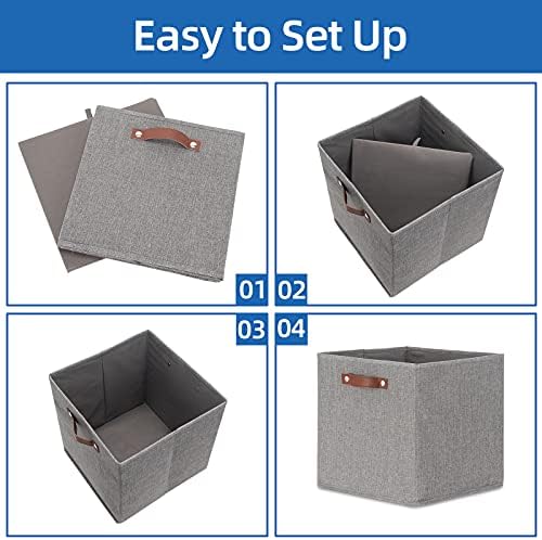 Temary Fabric Storage Cubes - 13 x 13 Collapsible Bins with Handles for Home Organization (Gray) - Image 7