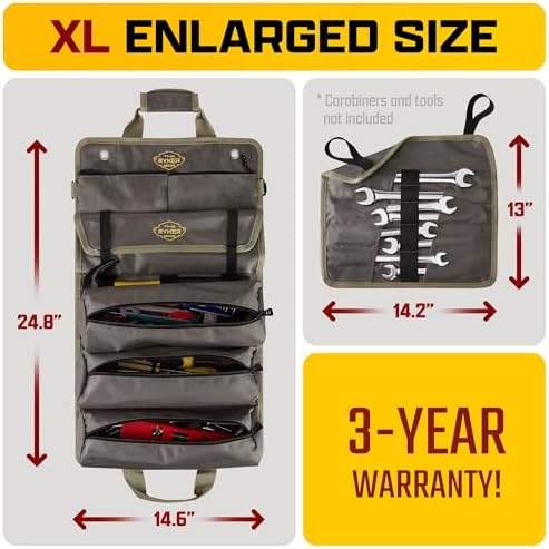 Ryker PRO Heavy Duty Motorcycle Tool Roll Up Bag w/Socket Wrench Organizer - Image 3