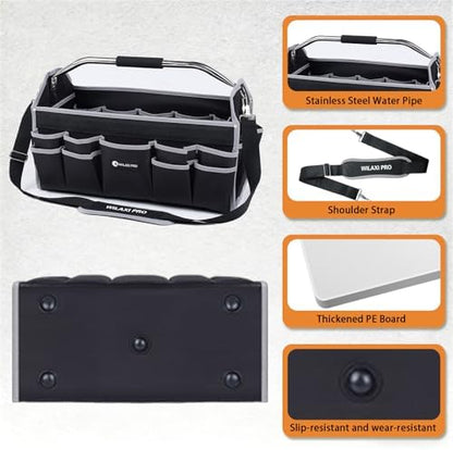 20in Tool Bags For Men Heavy Duty, 22 PCS Pockets Tool Bag Organizer Foldable Open Top Tool Bag With Handle, Wide Mouth Electrician Tool Tote, Grey - Image 5