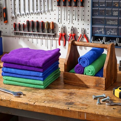 Nuenen Car Microfiber Clean Cloths, Purple,Blue,Green, 16 x 16 Inch, 60 Pcs - Image 2