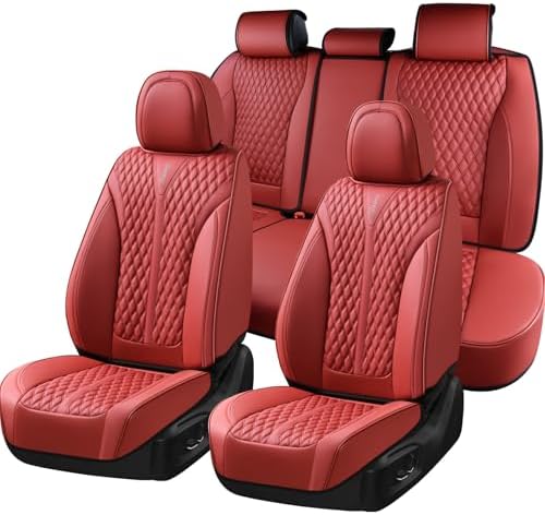 Coverado Car Seat Covers Full Set, Red Car Seat Cover, Luxury Leather Seat Covers for Cars, Waterproof Front and Back Car Seat Protector, Car Seat Cover Universal Fit for Most Cars by COVERADOAUTO