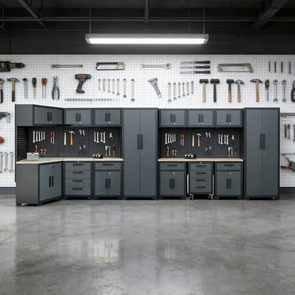 17PCS Garage Storage Cabinet System, Black Grey - Image 2