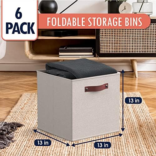 Ornavo Home 13x13 Foldable Fabric Storage Cube Bins, 6 Pack, Beige - Image 6