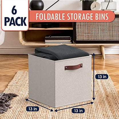 Ornavo Home 13x13 Foldable Fabric Storage Cube Bins, 6 Pack, Beige - Image 6