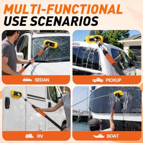 SISUPASSIE Car Wash Brush, 20FT Telescopic Car Wash Brush with Long Handle, 12-Inch Soft Bristle Car Cleaning Brush for Cleaning Car, RV, Truck, Boat, Solar Panels - Image 5