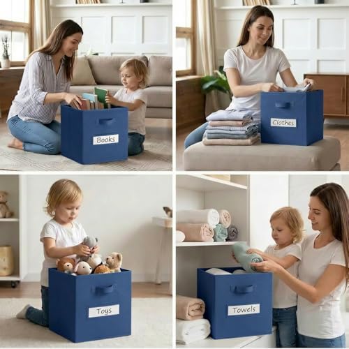 Storage Bins,11 Inch Cube Storage Bin with Labels,6pcs,Navy Blue - Image 6