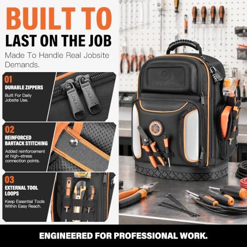 LOKASS 18.1-inch Heavy-Duty Tool Backpack, 75 Pockets, Black - Image 6