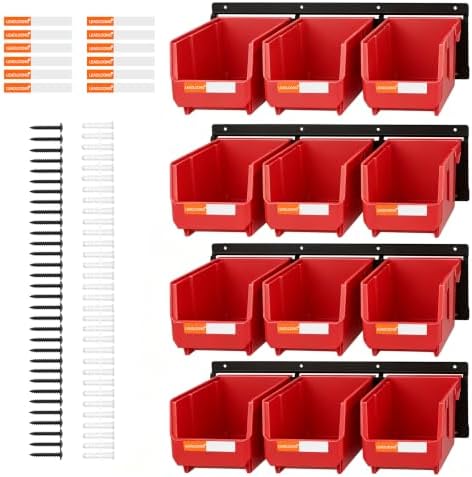 12pc Wall-Mounted Storage Organizer Set with Metal Rails Red by LEADLOONG