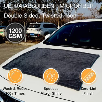 DRYZO Microfiber Towel for Drying Cars - 24"x36" Jumbo Size, 1200 GSM Ultra-Thick, Scratch-Free & Super Absorbent, Zero-Lint Cloth for Car, Truck & SUV Pro Detailing - Dries Entire Vehicle in One Pass - Image 5