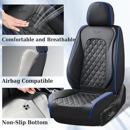Coverado Full Set Car Seat Covers, Front & Back Luxury Faux Leather Waterproof Seat Covers,Car Seat Protectors, Universal Fit for Most Vehicles-Black & Blue - Image 2