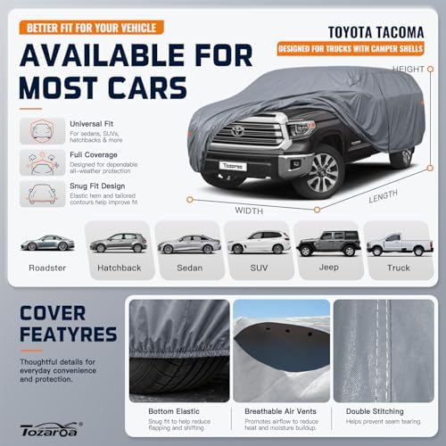 Truck Cover Waterproof All-Weather,Outdoor Full Exterior Pickup Covers Snow Cover for Truck Cover with Camper Shell Topper 211-228 inch,with Windshield Sun Shade,Size T3+ (See SizeChart) - Image 3