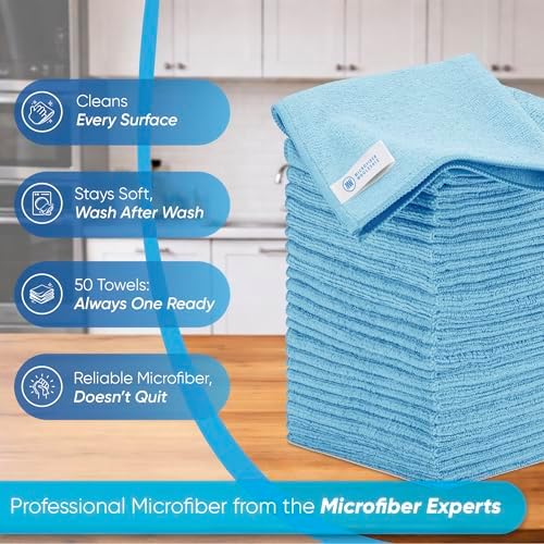 Microfiber Wholesale 16" x 16" All Purpose Towels - 200 Pack - Reusable Wash Cloths, Dust, Kitchen, Car, Shop Rags for Cleaning (Blue) - Image 2