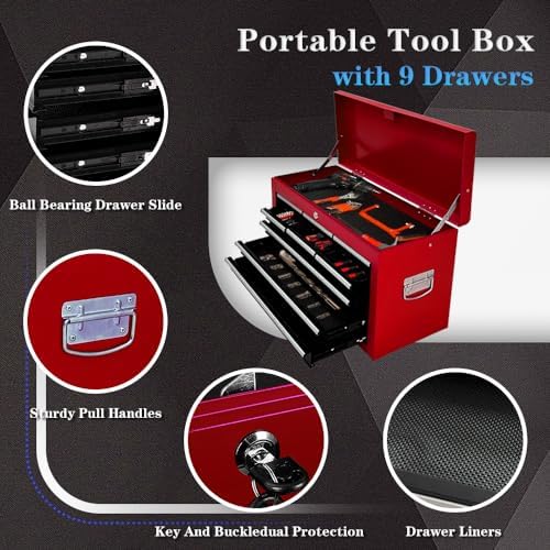 13-drawer Rolling Tool Chest, ToolBox Organizer with Wheels,Large Tool Storage Cabinet with Sliding Drawers,High Capacity Tool box with Locking System (Red＆Black) - Image 4