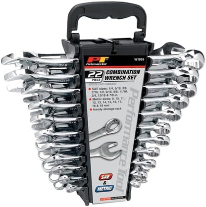 Performance Tool W1069 22-Piece SAE and Combination Metric Wrench Set with Organizer Rack - Image 4