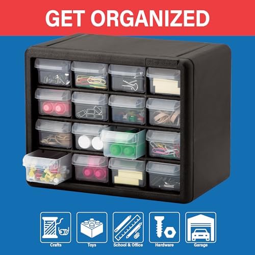 Akro-Mils 16-Drawer Plastic Storage Cabinet, 10.5"W x 6.5"D x 8.5"H, Black - Image 4