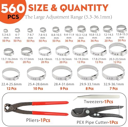560PCS Single Ear Hose Clamp Kit w/Crimping Pliers for Auto,PEX,RV - Image 3