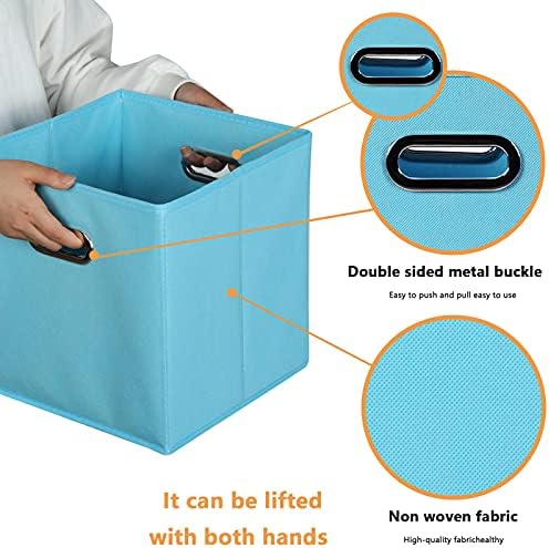 Yunkeeeper storage bins Cubes, Fabric Cube Organizer with Handle, Foldable Cube Bins for Cloth or Accessary Storage, 11x11x11, Set of 6, (Blue - Image 4
