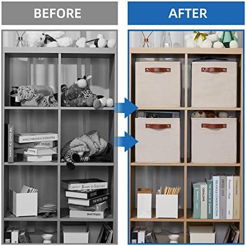 Temary 11x11 Storage Cubes Fabric Storage Cubes Storage Bins with Dual Leather Handles Canvas Storage Boxes for Organizing Home, Shelf, Closet (Beige, 11 x 11 x 11) - Image 6