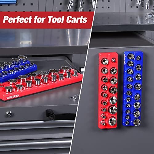 WORKPRO 1/2-inch Magnetic Socket Organizer Set, 2-Piece SAE & Metric Magnetic Socket Holders, Holds 35 Standard Sockets for Tool Box, Tool Carts (Sockets Not Included) - Image 7