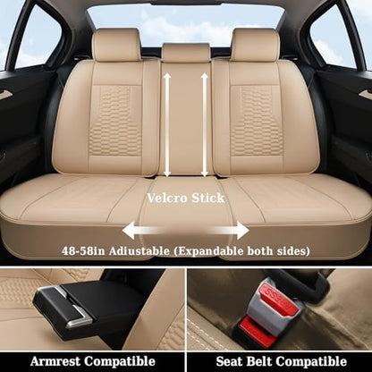 Coverado Car Seat Covers Full Set, Nappa Leather Seat Covers for Cars, Waterproof Automotive Car Seat Covers Interior Accessories Universal Fit Most Sedans, SUVs, Pick-up Trucks(Beige) - Image 6