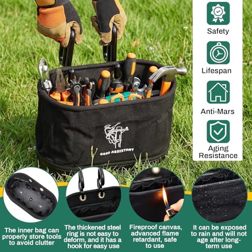 Vesici 2 Pcs Black Lineman Oval Bucket Tool Bag Organizer with Hooks - Image 3