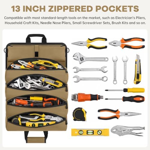 ANILD 13 Inch Regular Long Tool Bag Roll Up, Roll Up Tool Bag Organizer - Image 3