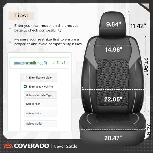 Coverado Automotive Seat Covers, Faux Leather Seat Covers Front Seat, Luxury Car Seat Covers, Seat Cushion, Front Driver Seat Covers, Car Seat Protector Truck Accessories Fit Most Cars, Black&Grey - Image 6