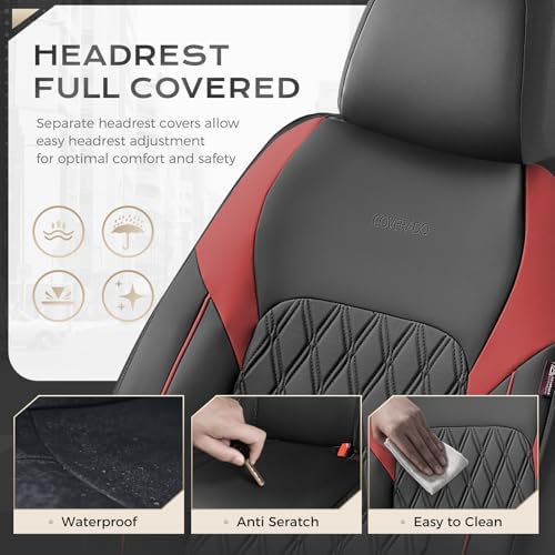 Coverado Automotive Seat Covers, Faux Leather Seat Covers Front Seat, Luxury Car Seat Covers, Seat Cushion, Front Driver Seat Covers, Car Seat Protector Truck Accessories Fit Most Cars, Black&Red - Image 6