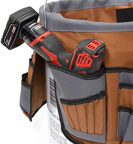 Dickies 35-Pocket 5-Gallon Bucket Organizer With Drill Holster, Padded Handle, and Tape Tether, for Contractors and Painters - Image 3