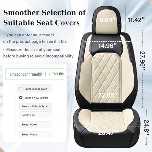 Coverado Seat Covers, Car Seat Covers Front Seats, Black White Car Seat Cover, Luxury Faux Leather Front Seat Covers, Driver Seat Cushion, Waterproof Automotive Seat Covers Universal Fit Most Cars - Image 2