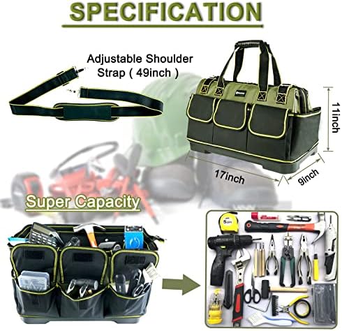 17in Tool Bag For Men Heavy Duty​ with Waterproof Molded Base, High Capacity Wide Mouth Tote, Construction Worker Electricians Tool Bags, Large Tool Bag Organizer for Men Women Tool Tote - Image 3