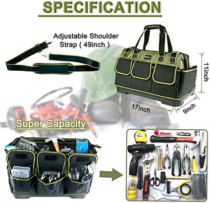 17in Tool Bag For Men Heavy Duty​ with Waterproof Molded Base, High Capacity Wide Mouth Tote, Construction Worker Electricians Tool Bags, Large Tool Bag Organizer for Men Women Tool Tote - Image 3