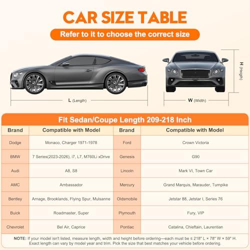 Full Enclosed Car Cover Waterproof All Weather Heavy-Duty Outdoor – Fits 209-218" Sedans: Avalon, Taurus, MKS/Continental, BMW740i, S-Class & More,Heavy-Duty Zip Cover with UV & Tear Protection - Image 5