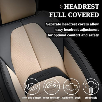 Coverado Waterproof Nappa Leather Car Seat Covers, Automotive Seat Covers，Front Car Seat Cushion & Car Seat Protector, Seat Covers Universal Fit for Most Cars, SUVs,Trucks,Black&Beige - Image 4