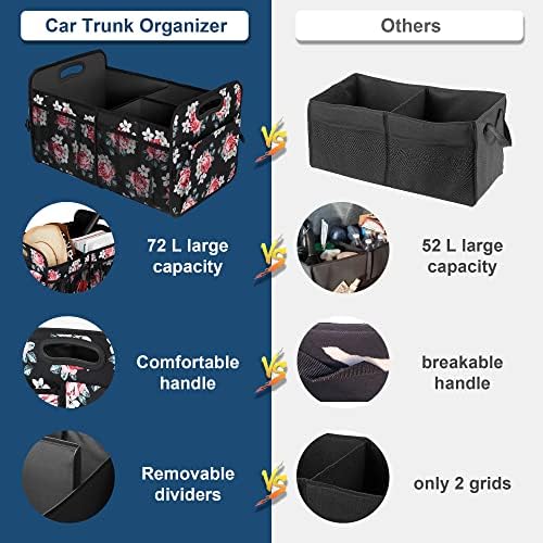 Femuar Car Trunk Organizer,Car Storage Organizer with 72L Large Capacity Waterproof Collapsible and 11 Pockets,Trunk Organizer for Car Suv/Jeep/Sedan, Large Size, Flower - Image 2