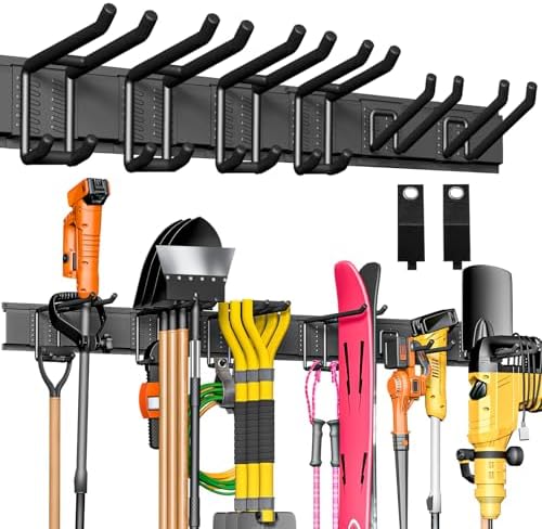 Garage Tool Organizer Wall Mount, 48" Heavy-Duty Metal Wall Organizer, 3 Rails with 6 Adjustable Hooks, Garden Storage Rack for Organization Sturdy Tool Hanging Holder for Shovel Shed Yard by BlumeTrec
