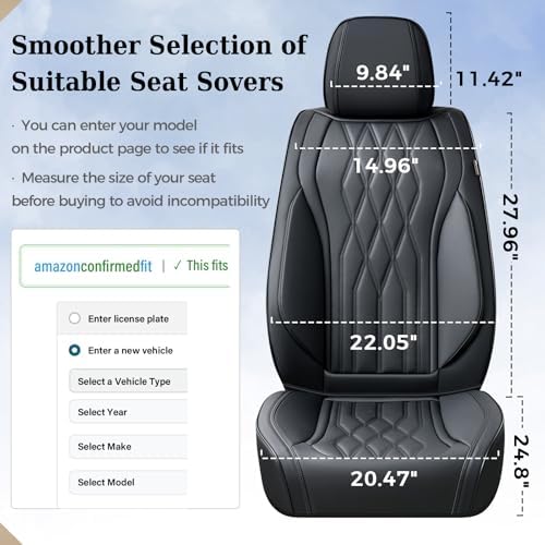 Coverado Front Seat Covers, Car Seat Protector, Waterproof Nappa Leather Cushion, Fit for Most Sedans SUV Pick-up Truck-Black - Image 5