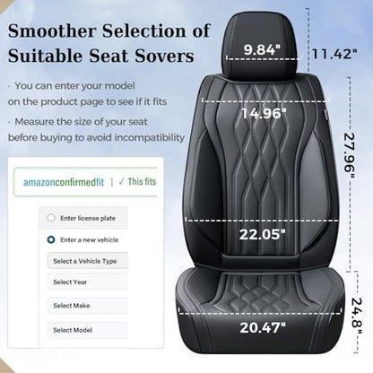 Coverado Front Seat Covers, Car Seat Protector, Waterproof Nappa Leather Cushion, Fit for Most Sedans SUV Pick-up Truck-Black - Image 5