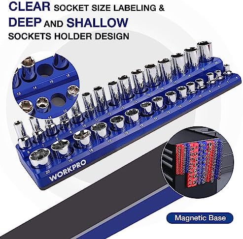 WORKPRO Magnetic Socket Organizer Set, 6-Piece Metric SAE Socket Holder Set - Image 5