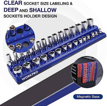 WORKPRO Magnetic Socket Organizer Set, 6-Piece Metric SAE Socket Holder Set - Image 5