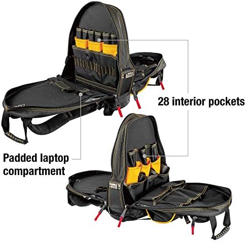 CAT 18-Inch Pro Tool Back Pack, 32 Pockets for Tool Storage and Organization, Premium 1680D Water-Resistant Polyester Weave, Padded Shoulder and Waist Support, Molded Bottom - 980197N - Image 3