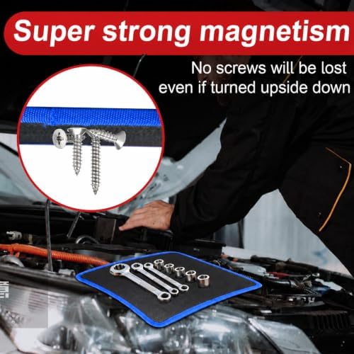 Magnetic Tool Mat Set, Heavy-Duty Magnetic Parts Holder with 4 Sizes Non-Slip Trays, Suitable for Auto Repair and Workshop Organization, Mens Gifts for Mechanics, Car & DIY Enthusiasts (Blue) - Image 7