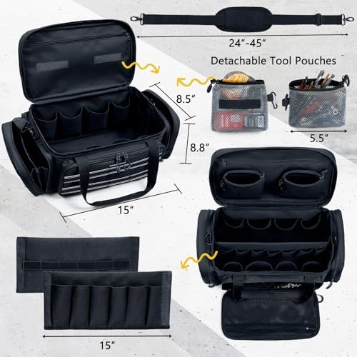 Heavy Duty Tool Bag Organizer with Strong Magnets & Detachable Pouches, Tactical Tool Tote for Men, Multiple Pockets, Anti-Friction Bottom Utility Tool's Bag for Electrician,Mechanic - Image 2