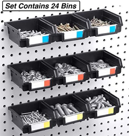 Pegboard Bins 24 Pack, Black - Hooks to Any Peg Board - Organize Hardware, Accessories, Attachments, Workbench, Garage Storage, Craft Room, Tool Shed, Hobby Supplies, Small Parts - Image 3
